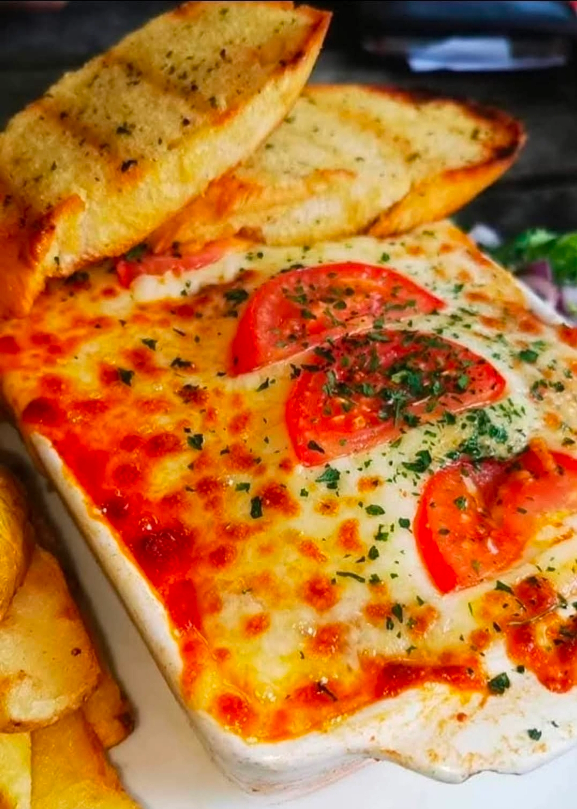 Generous cooked meal served on a rustic table